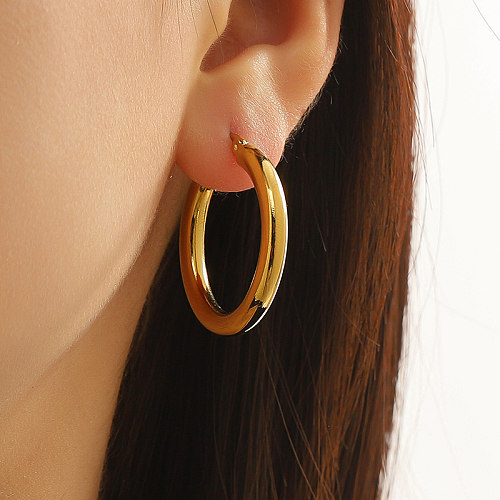 1 paire de boucles d'oreilles créoles plaquées or 18 carats, Style Simple et élégant, placage rond en acier inoxydable