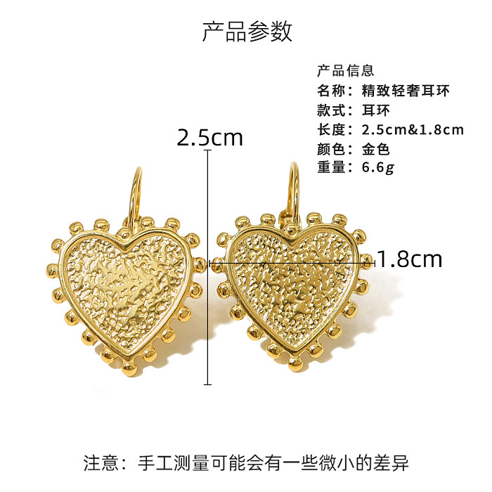 1 Pair French Style Commute Heart Shape Plating Carving Stainless Steel 18K Gold Plated Ear Studs