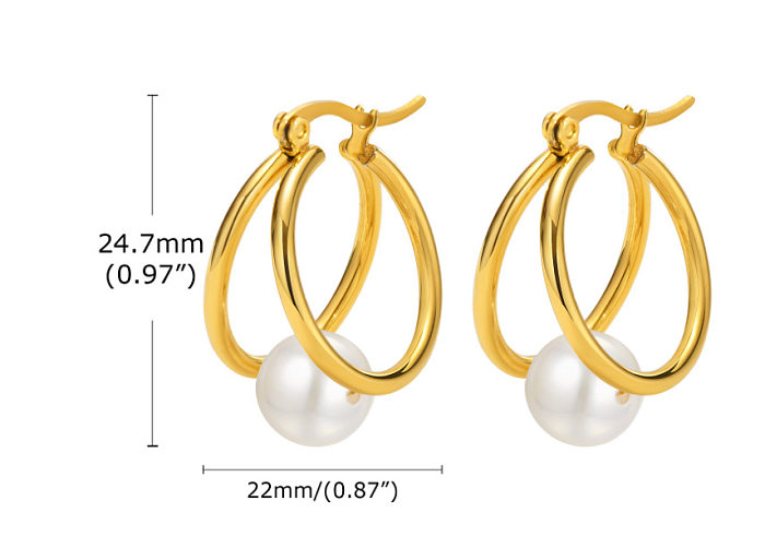 1 Paar IG-Stil, einfacher Stil, U-förmige Beschichtung, Inlay, künstliche Perlen aus Edelstahl, 18 Karat vergoldete Ohrringe