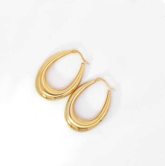 Personality Drop-shaped Electroplating Real Gold Stainless Steel  Hollow Earrings