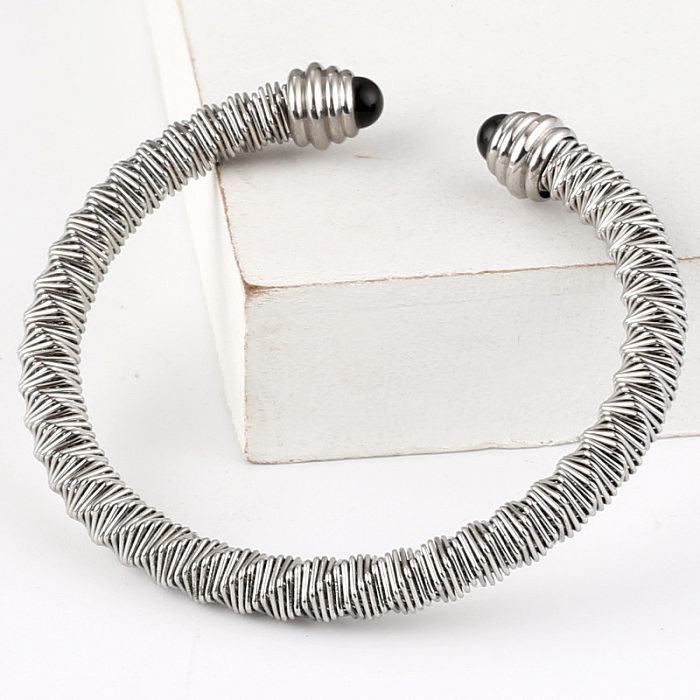 Bracelet de câble torsadé en Agate avec incrustation de rayures en acier inoxydable de couleur unie Hip-Hop