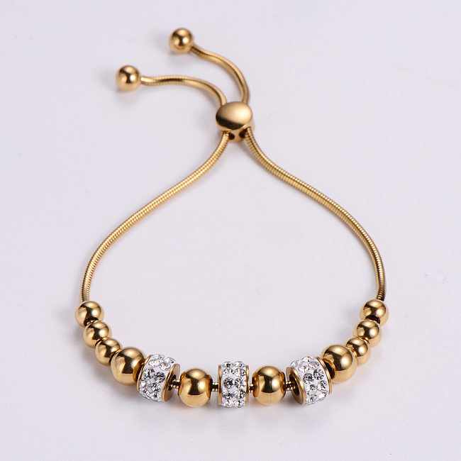 Modisches, größenverstellbares Perlenarmband aus Edelstahl mit Diamanten