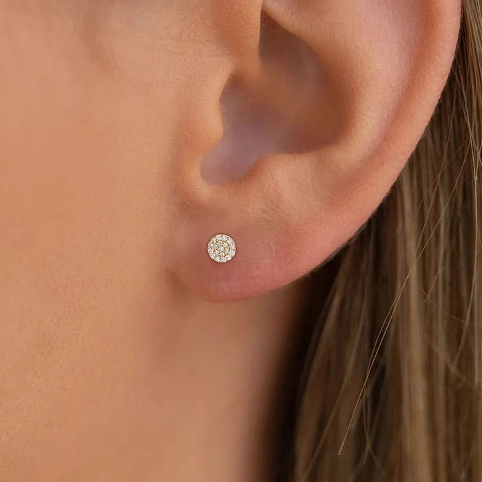 Clous d'oreilles ronds en acier inoxydable, Style Simple, incrustation de diamants artificiels, 1 paire