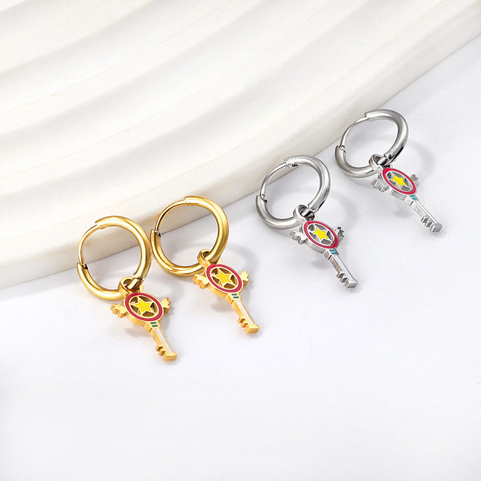 1 Pair Retro Key Plating Stainless Steel  Gold Plated Drop Earrings