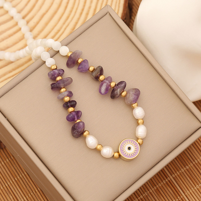 1 Piece Bohemian Eye Stainless Steel  Natural Stone Beaded Necklace