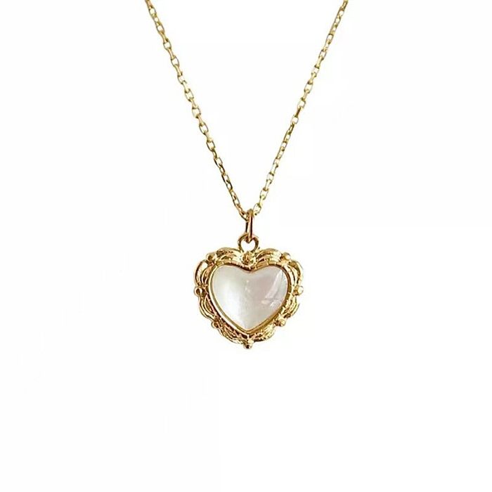 IG Style Round Oval Heart Shape Stainless Steel  Imitation Pearl Plating Inlay Shell 18K Gold Plated Pendant Necklace