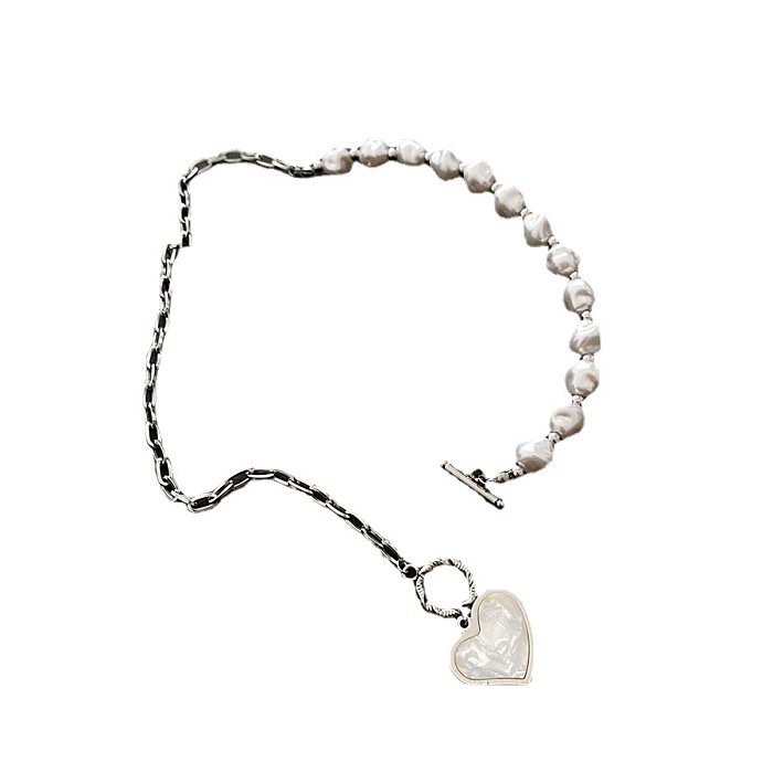 Collar retro de acero inoxidable con perlas de imitación en forma de corazón, 1 pieza