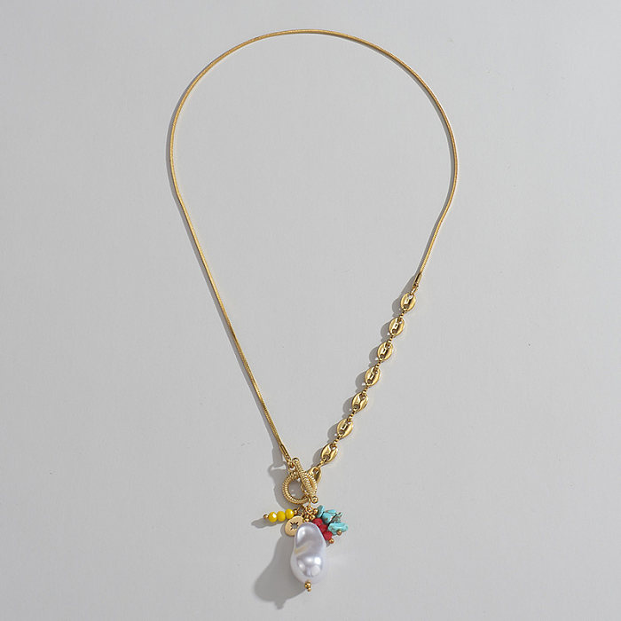 Collar con colgante de perlas artificiales chapado en oro de retazos de acero inoxidable de Fashion Sun 1 pieza
