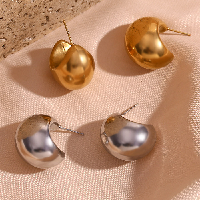 1 par de brincos de orelha banhados a ouro 18K, estilo básico simples, cor sólida, aço inoxidável