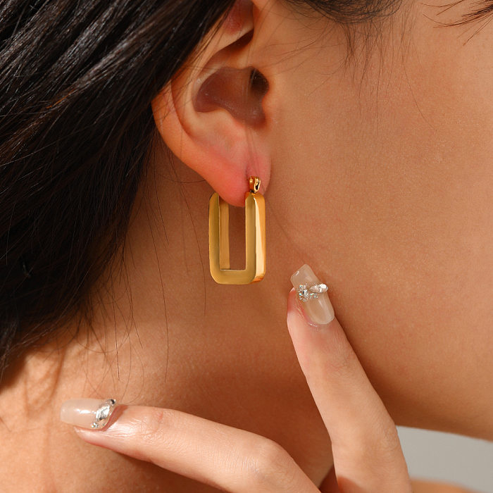 Boucles d'oreilles géométriques de style français en acier inoxydable plaqué or 1 paire