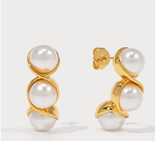 1 Paar einfache Ohrstecker im klassischen klassischen Stil mit geometrischer Beschichtung und Inlay aus Edelstahl mit künstlichen Perlen