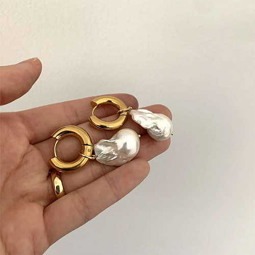 Boucles d'oreilles pendantes en perles artificielles, Style Vintage, géométrique, placage en acier inoxydable, 1 paire