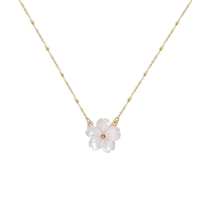 Lady Sweet Flower Stainless Steel  Plating 18K Gold Plated Pendant Necklace