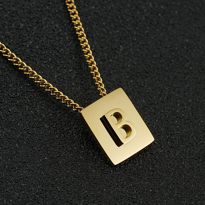 Fashion Letter Square Stainless Steel  Pendant Necklace Gold Plated Stainless Steel  Necklaces
