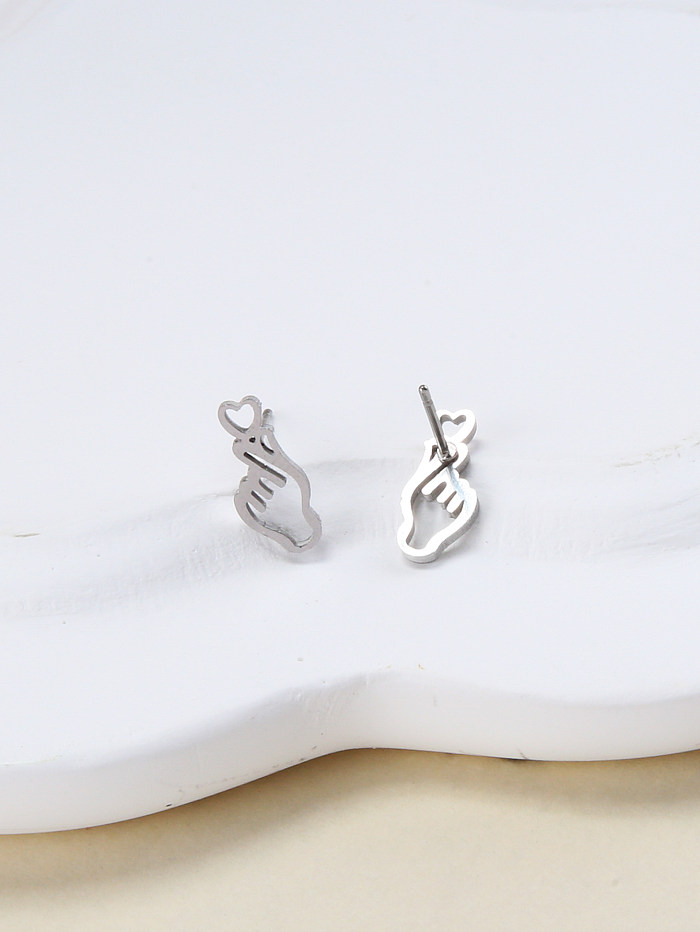 1 Pair Simple Style Hand Heart Shape Stainless Steel  Ear Studs