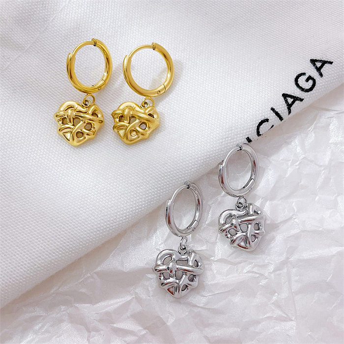 1 paire de boucles d'oreilles pendantes en acier inoxydable plaqué or blanc, Style Vintage, en forme de cœur