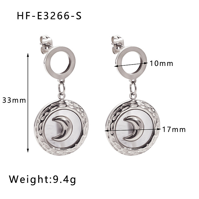 1 Pair Elegant Modern Style Simple Style Moon Plating Inlay Stainless Steel  Shell Silver Plated Drop Earrings