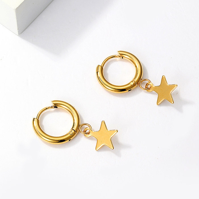 1 Pair Fashion Pentagram Stainless Steel  Plating 18K Gold Plated Dangling Earrings