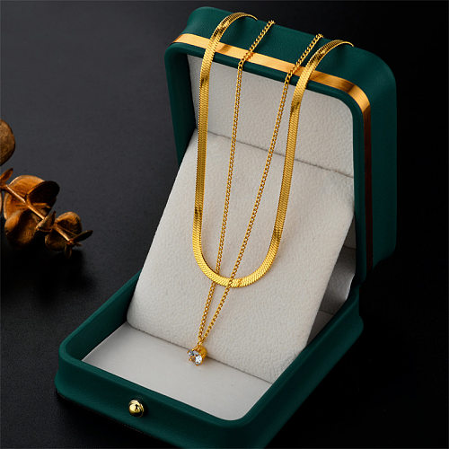 1 Piece Fashion Geometric Stainless Steel Inlay Zircon Layered Necklaces