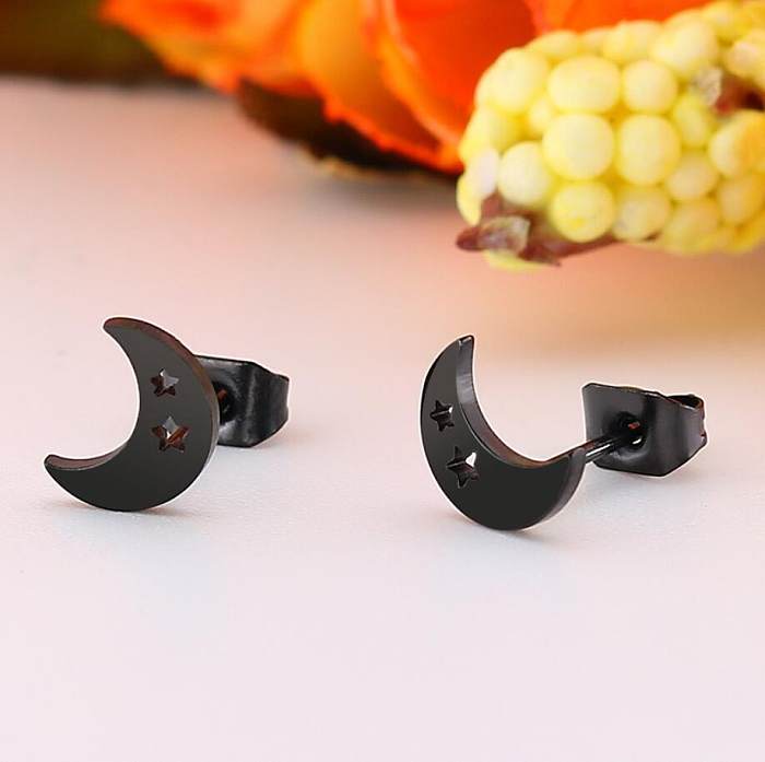 Women'S Simple Style Moon Stainless Steel  No Inlaid Ear Studs Hollow Out Stainless Steel  Earrings