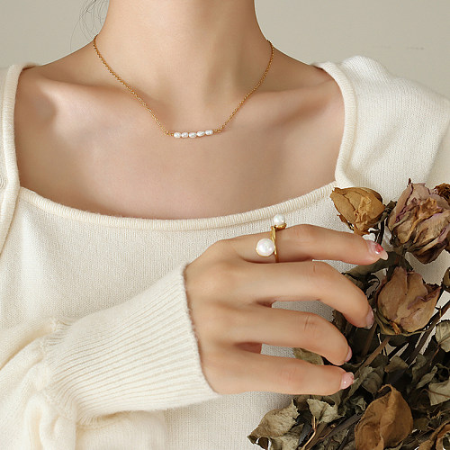 Fashion Geometric Stainless Steel Plating Pearl Necklace
