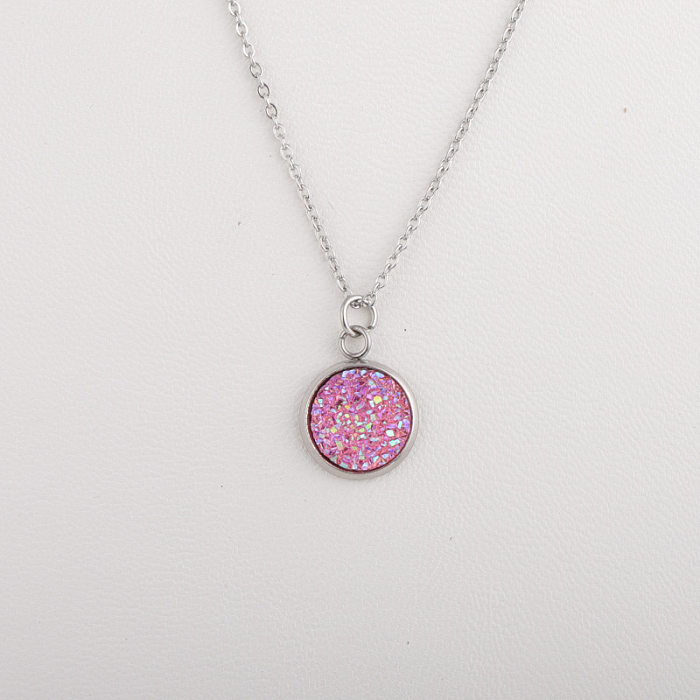 Sweet Round Resin Stainless Steel Pendant Necklace