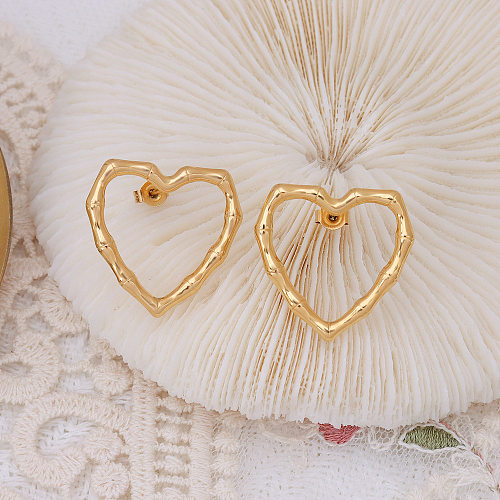 Simple Personality Stainless Steel 18K Gold Heart Earrings Wholesale