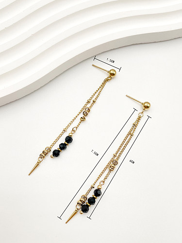 1 Paar IG Style Quasten-Beschichtungs-Inlay aus Edelstahl, künstlicher Kristall, vergoldete Tropfen-Ohrringe
