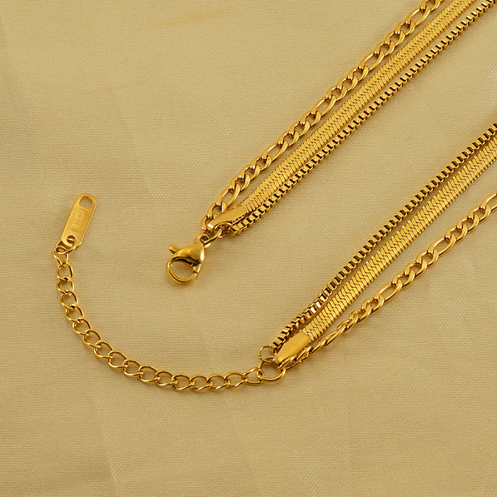 Hip-Hop-Halsketten im schlichten Stil aus einfarbigem, geschichtetem Edelstahl mit 18-Karat-Vergoldung