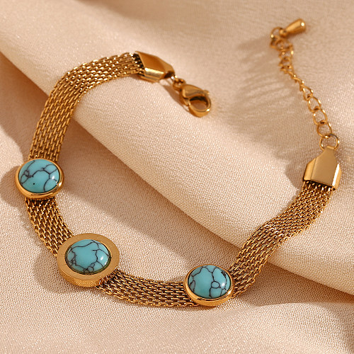 Bracelets plaqués or 18 carats avec incrustation ronde en acier inoxydable de style classique de style vintage