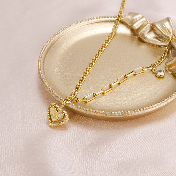 Colar com pingente banhado a ouro 24K, formato de coração, estilo simples, cobre de aço inoxidável