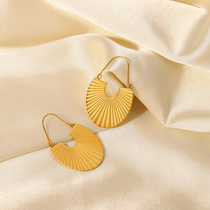 Mode einfache 18K Gold Edelstahl Fächerrippe geometrische Ohrringe