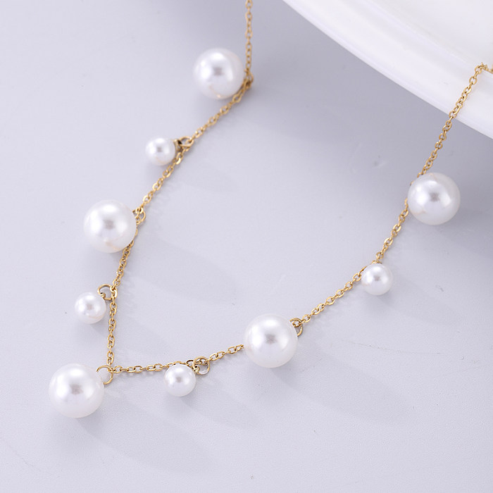 Lady Tassel Stainless Steel  Artificial Pearl Plating 18K Gold Plated Pendant Necklace