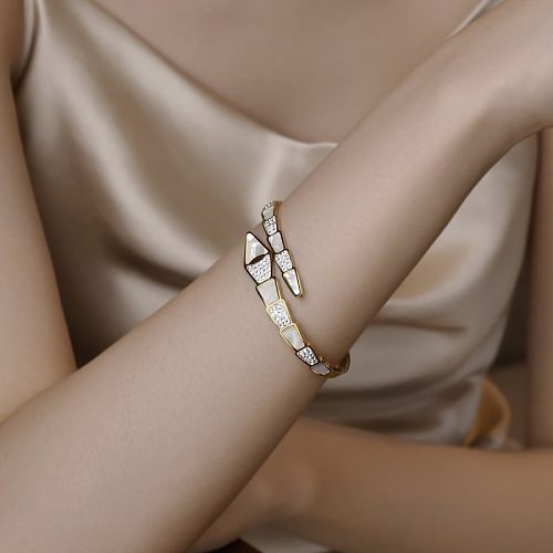 Bracelet en strass plaqué or 18 carats, vente en gros, élégant, Style Simple, serpent, titane, incrustation en acier