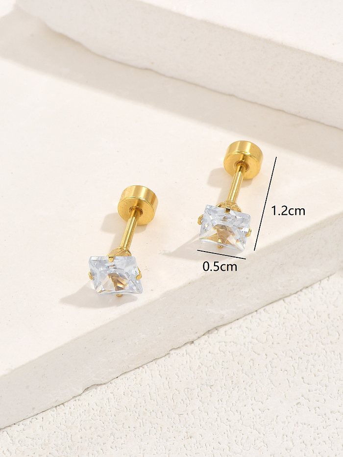 1 Pair Casual Simple Style Gem Plating Inlay Stainless Steel  Zircon 18K Gold Plated Ear Studs