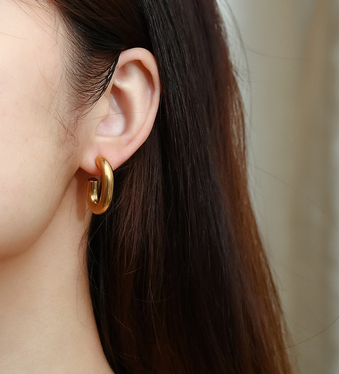 1 paire de clous d'oreilles en acier inoxydable plaqué or, Style classique et Simple, couleur unie