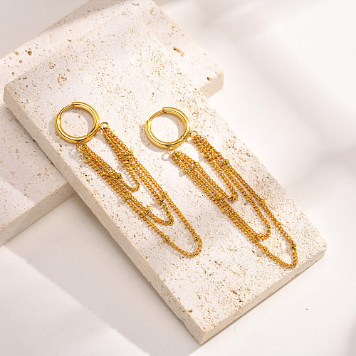 1 paire de boucles d'oreilles pendantes en acier inoxydable plaqué or, Style Simple et décontracté, couleur unie