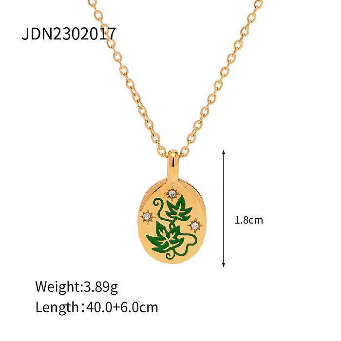 INS Style Coconut Tree Flower Butterfly Stainless Steel  Enamel Plating Inlay Rhinestones 18K Gold Plated Pendant Necklace