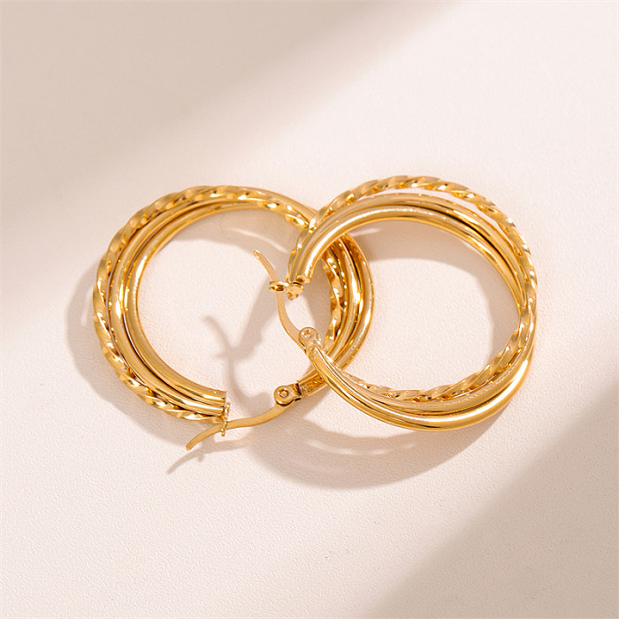 1 Pair Retro Simple Style U Shape Round Oval Plating Stainless Steel  18K Gold Plated Earrings