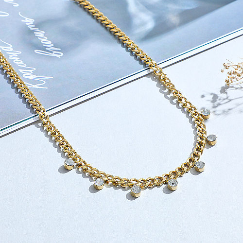 European And American New Stainless Steel  Zircon Necklace Ins Punk Diamond Pendant Stainless Steel Clavicle Chain Neck Chain Female Gold