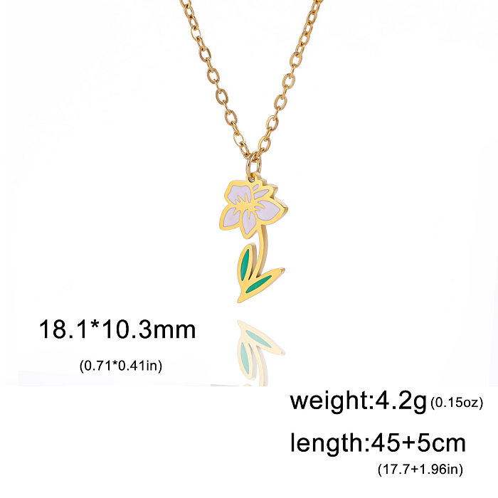 Pastoral Flower Stainless Steel  18K Gold Plated Pendant Necklace In Bulk