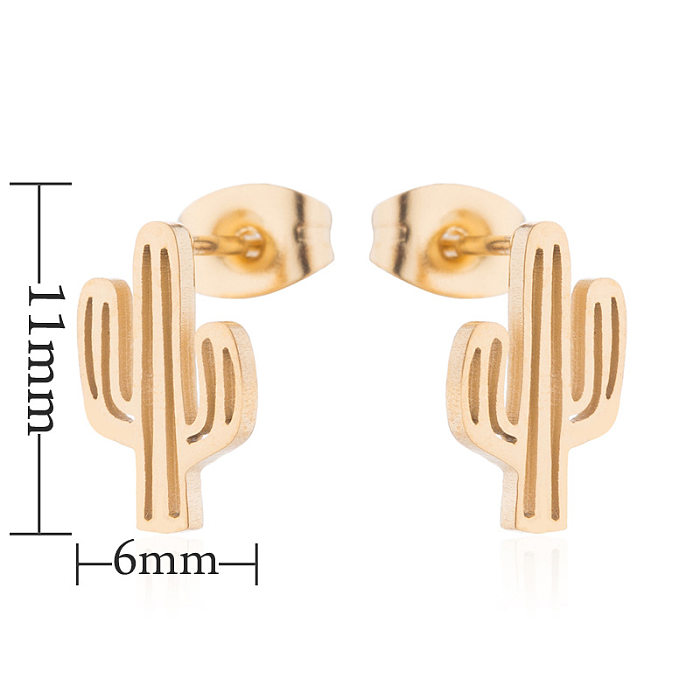 Simple Style Cactus Rabbit Stainless Steel  Plating Hollow Out Ear Studs 1 Pair