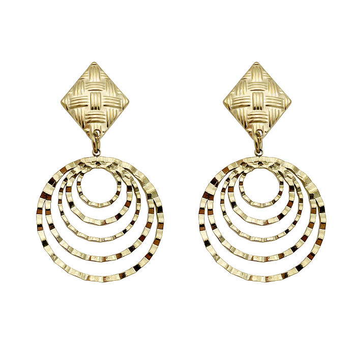 1 Pair Modern Style Circle Rhombus Stainless Steel  Plating 14K Gold Plated Drop Earrings