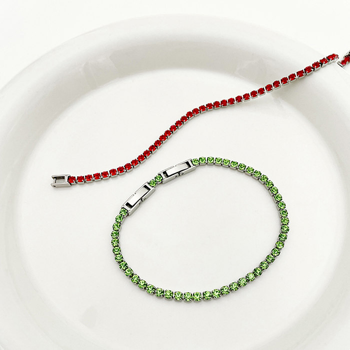 Simple Style Shiny Round Stainless Steel Inlay Zircon Tennis Bracelet