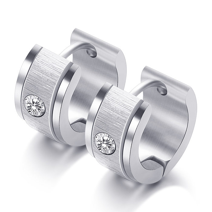 1 Pair Retro Geometric Inlay Stainless Steel Zircon Earrings