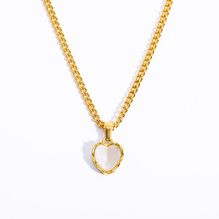 Retro Heart Shape Stainless Steel  Plating Zircon Pendant Necklace 1 Piece