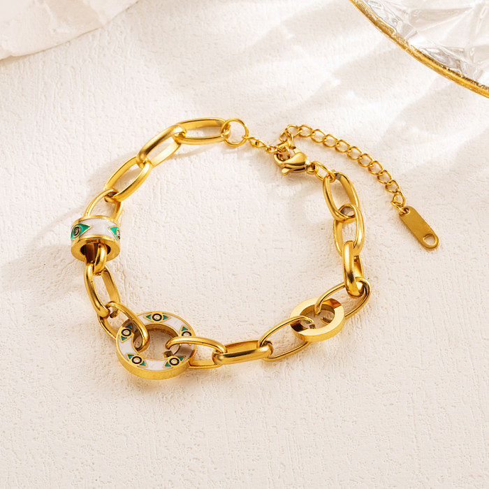 Casual doce estilo simples redondo formato de coração pulseiras banhadas a ouro de titânio