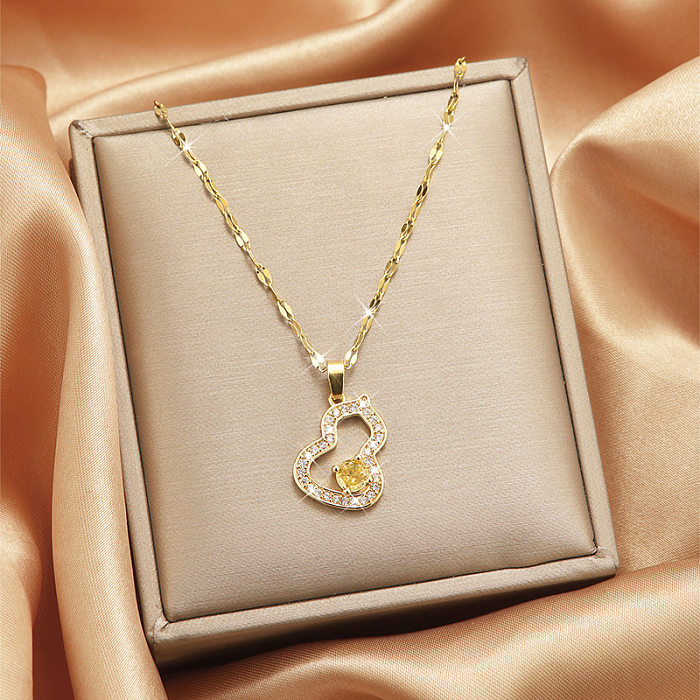 Lady Heart Shape Flower Stainless Steel Gold Plated Zircon Pendant Necklace In Bulk