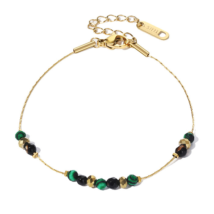 Bracelets plaqués or 14 carats perlés en acier titane rond de style simple