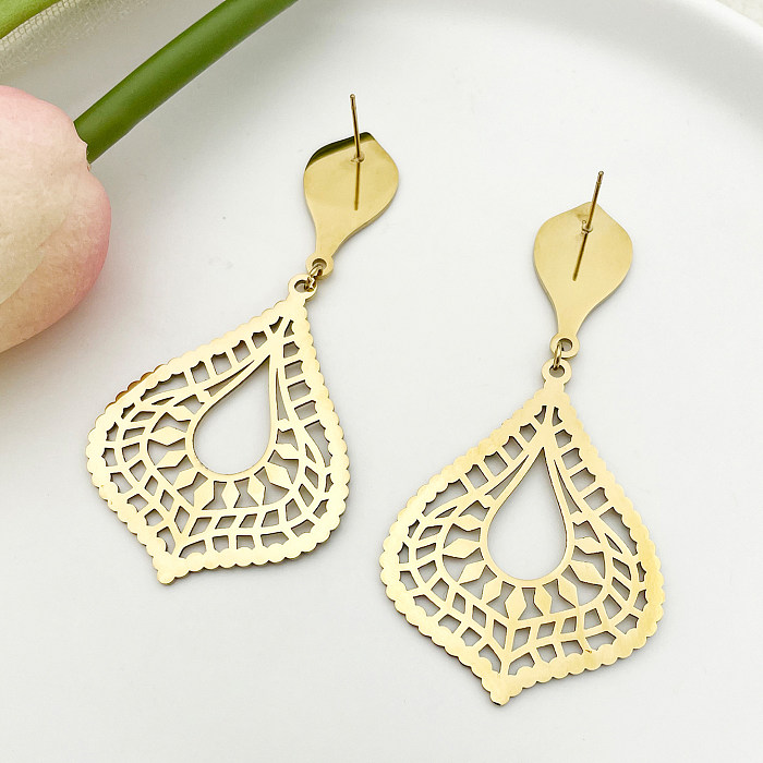 1 Pair Commute Color Block Plating Stainless Steel  Gold Plated Drop Earrings
